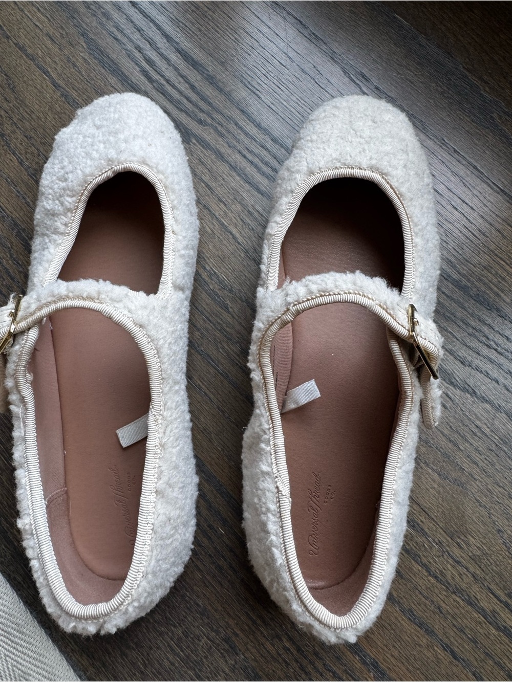 Cream Sherpa Mary Jane Flats with Buckle Strap